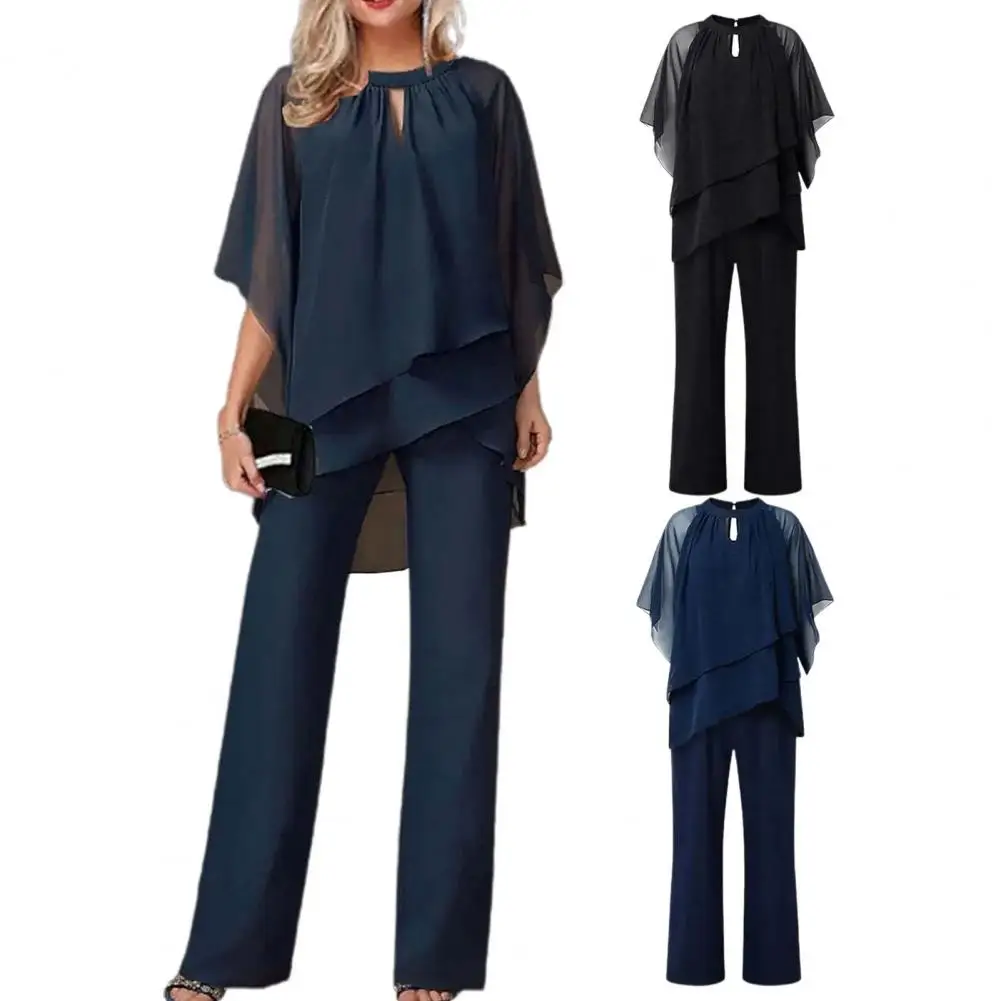 Chiffon Tops Pants Set Fashionable Women's Chiffon Outfit Elegant Batwing Sleeve Tops Wide Leg Pants Set with Irregular Hem High
Chiffon Tops Pants Set Fashionable Women's Chiffon Outfit Elegant Batwing Sleeve Tops Wide Leg Pants Set with Irregular Hem High