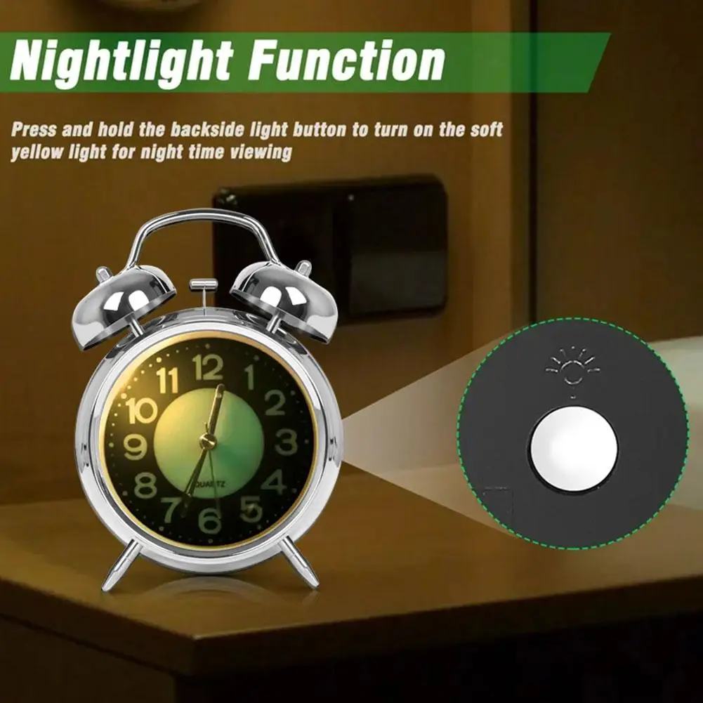 4 Inches Silver Twin Bell Super Loud Alarm Clock Analog Clock Silent With Night Light For Working Sleeping Environments Z1C7
4 Inches Silver Twin Bell Super Loud Alarm Clock Analog Clock Silent With Night Light For Working Sleeping Environments Z1C7