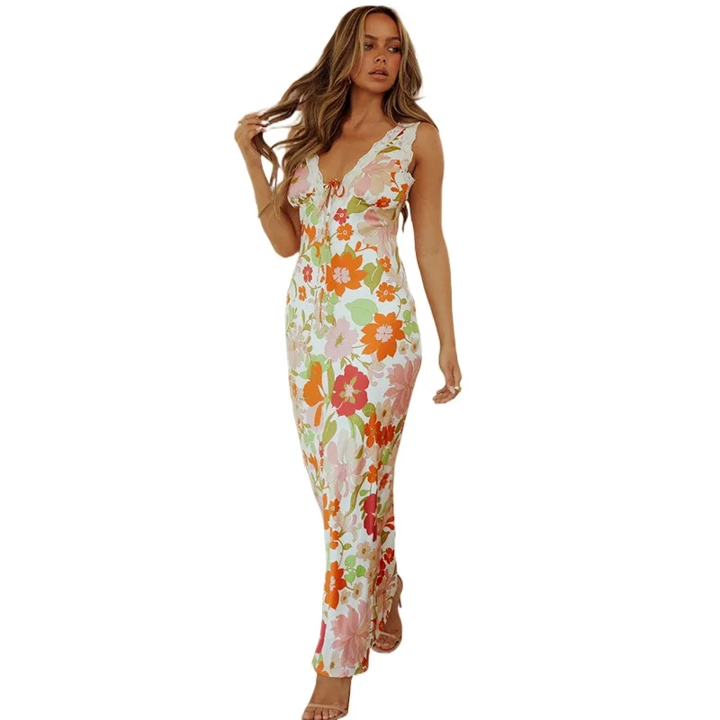 2023 Summer New Women's Printed Strap Dress With European And American Style Sexy Spicy Girl Open Back V-neck Long Dress
2023 Summer New Women's Printed Strap Dress With European And American Style Sexy Spicy Girl Open Back V-neck Long Dress