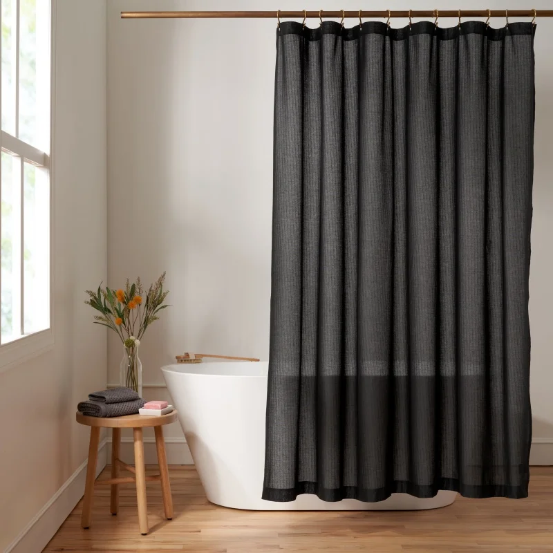

Gap Home Solid Textured Organic Cotton Shower Curtain, Black, 72"x72"