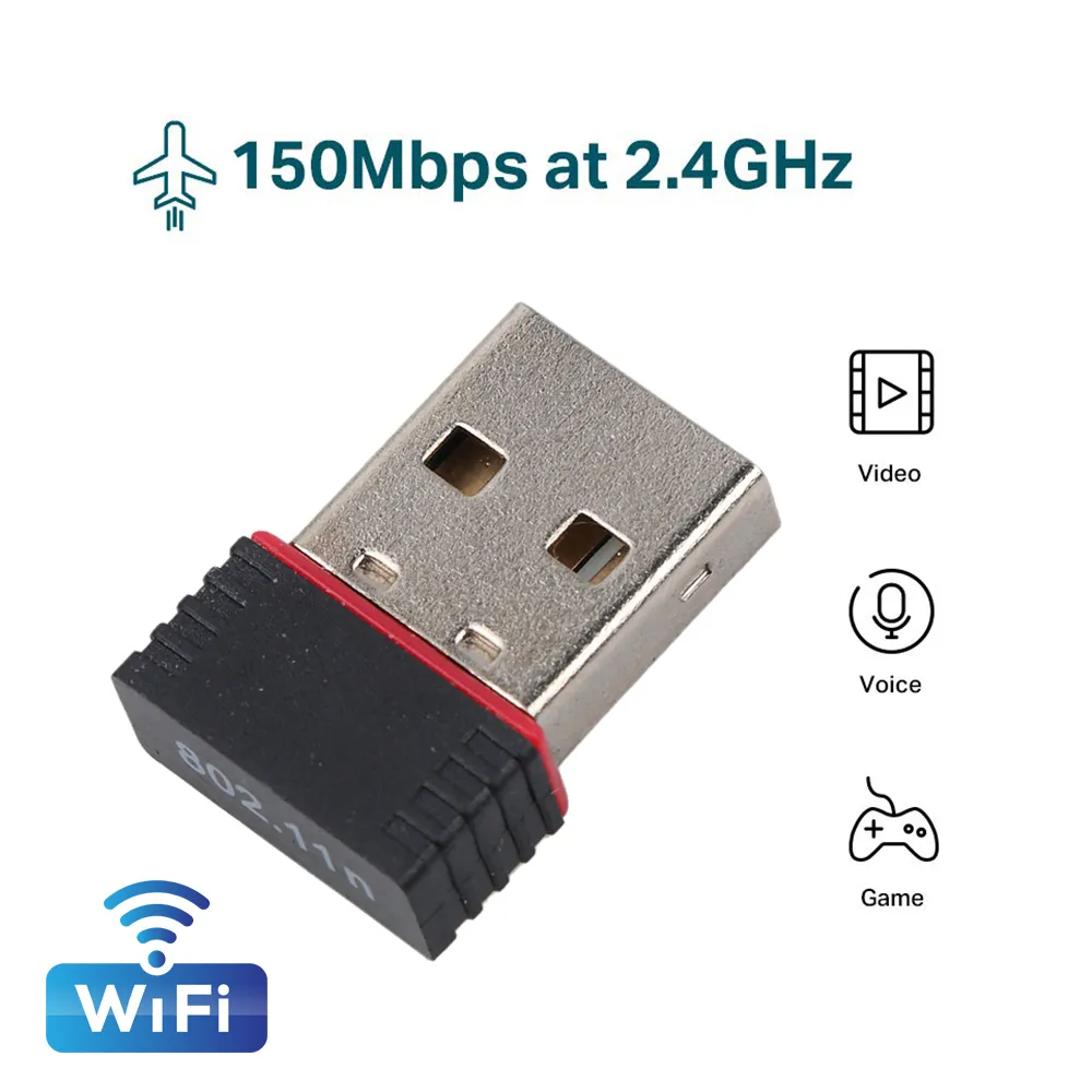 

Mini USB Network Card Wireless WiFi Adapter Dongle USB2.0 2.4G 150Mbps 802.11b/g/nAX RTL8188 LAN INTERNAL Antenna For PC Desktop