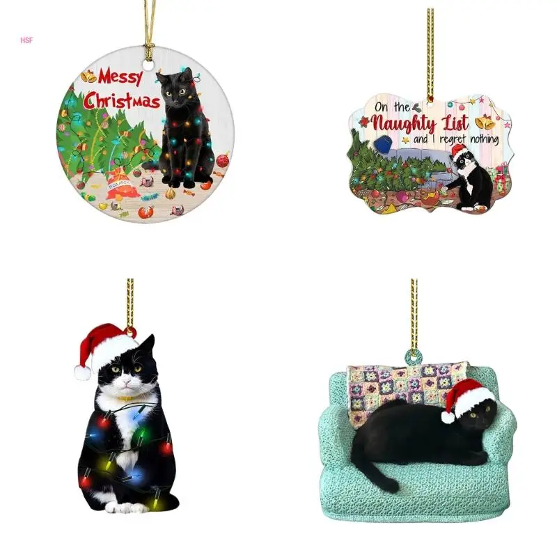 

Рождественская елка, подвеска, декор, акриловый орнамент с черным котом, праздничное украшение для стены, окна, двери, подарок