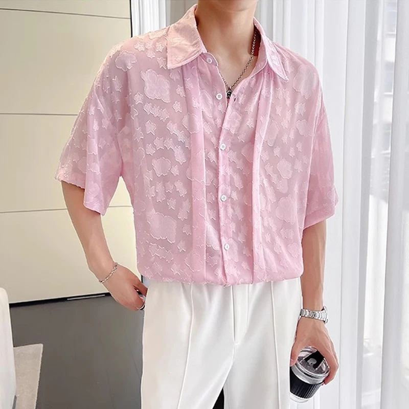 Streetwear Sexy Short Sleeve See-through Shirts Blouse Men Nightclub Prom Printing Lapel Loose Thin Lace Shirt Camisas De Hombre
Streetwear Sexy Short Sleeve See-through Shirts Blouse Men Nightclub Prom Printing Lapel Loose Thin Lace Shirt Camisas De Hombre
