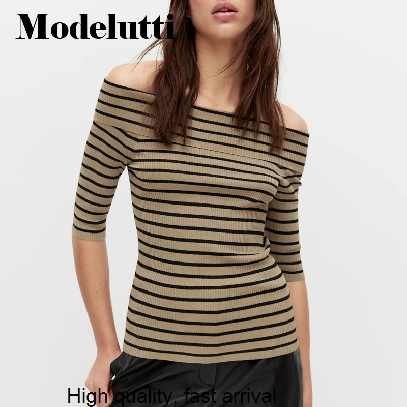 New Spring 2023 Summer Fashion Striped Knitted Sweater Off The Shoulder Design Slim Casual Women Simple Tops Female
New Spring 2023 Summer Fashion Striped Knitted Sweater Off The Shoulder Design Slim Casual Women Simple Tops Female