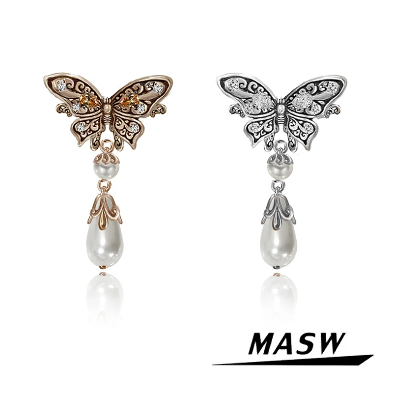 

MASW Original Design Vintage Temperament Butterfly Simulated Pearl Dangle Earrings For Women Girl Gift Fashion Jewelry 2023 New