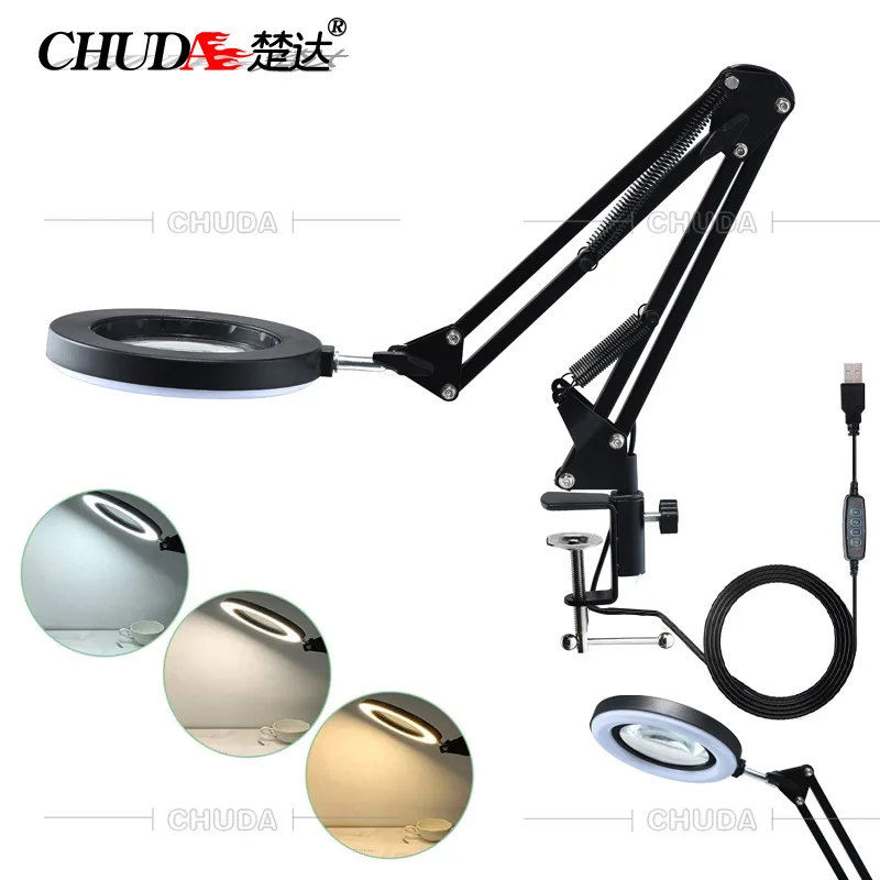 Chuda Metal Table Lamp Tattoo Eyebrow Tattoo Embroidery Auxiliary Led Magnifying Glass 64 Light 155Mm Reading Tricolor Light 
Chuda Metal Table Lamp Tattoo Eyebrow Tattoo Embroidery Auxiliary Led Magnifying Glass 64 Light 155Mm Reading Tricolor Light