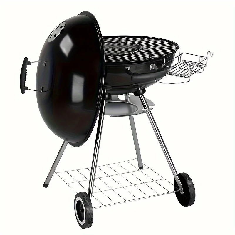 

1pc 27.95*27.95*37.4inch Black Portable Barbecue Grill, Round Shape, Enamel-coated, Charcoal Grill, Suitable For Outdoor Camping