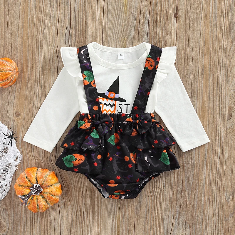 Infant Baby Halloween Set, Letter Digital Print Long Sleeve Round Neck Romper + Pumpkin Ruffled Suspender Shorts, 0-24Months
Infant Baby Halloween Set, Letter Digital Print Long Sleeve Round Neck Romper + Pumpkin Ruffled Suspender Shorts, 0-24Months