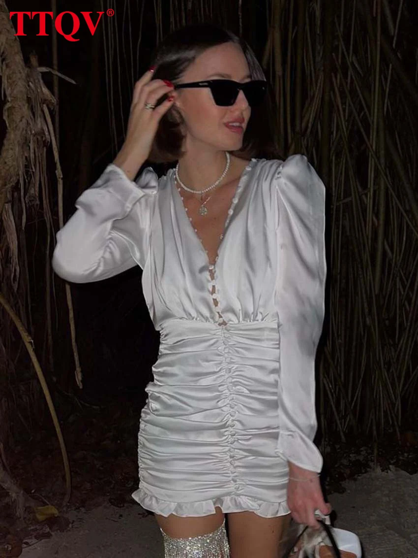 TTQV Fashion White Slim Womens Dresses Autumn Satin Long Sleeve Single Breasted Dresses Elegant High Waist Ruched Mini Dress
TTQV Fashion White Slim Womens Dresses Autumn Satin Long Sleeve Single Breasted Dresses Elegant High Waist Ruched Mini Dress