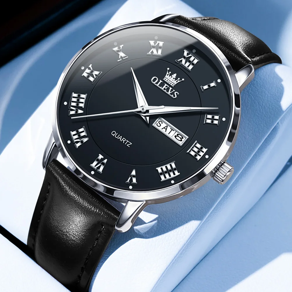 

OLEVS Top Brand Men's Watches Simple Fashion Original Wristwatch for Man Waterproof Leather Strap Luminous Date Week Trend