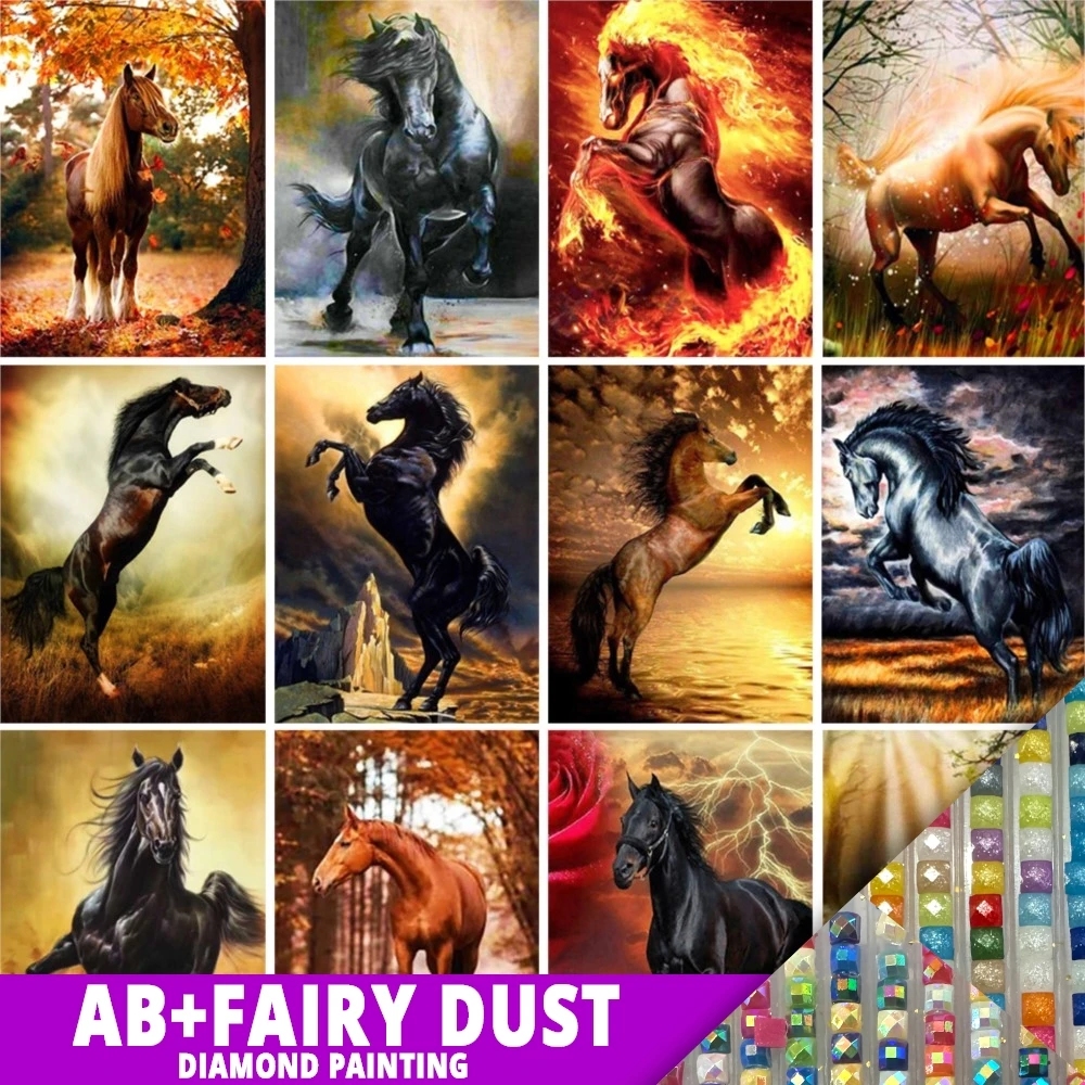 

Набор для алмазной 5D вышивки AB Fairy Dust, животное, лошадь, вышивка крестиком, картина, полная вышивка, мозаика, домашний декор, подарки
