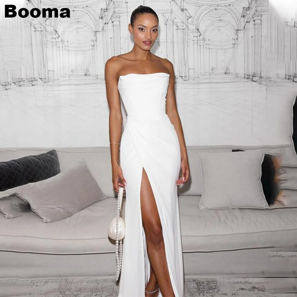 

Booma Elegant Mermaid Wedding Dresses Strapless Stain Brides Party Dress for Women High Side Slit Long Formal Evening Gowns