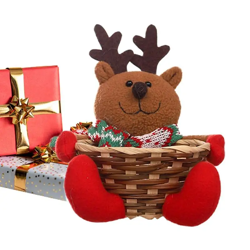 

Christmas Decorative Baskets Snowman Plush Doll Gift Basket Cute Holiday Ornament With Elk Snowman Party Baskets For Candies