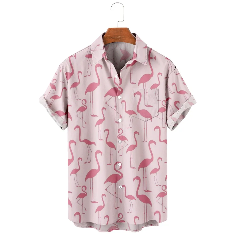 2022 new men's casual breathable short sleeve top fashion Lapel men's shirt Hawaii with beach Pink crane
2022 new men's casual breathable short sleeve top fashion Lapel men's shirt Hawaii with beach Pink crane