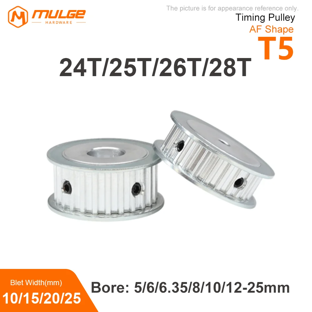 

Timing Pulley T5-24T/25T/26T/28T Bore 5-15mm Alloy Wheels AF Shape Teeth Pitch 5mm Match With T5 Width 10/15/20/25mm Timing Belt