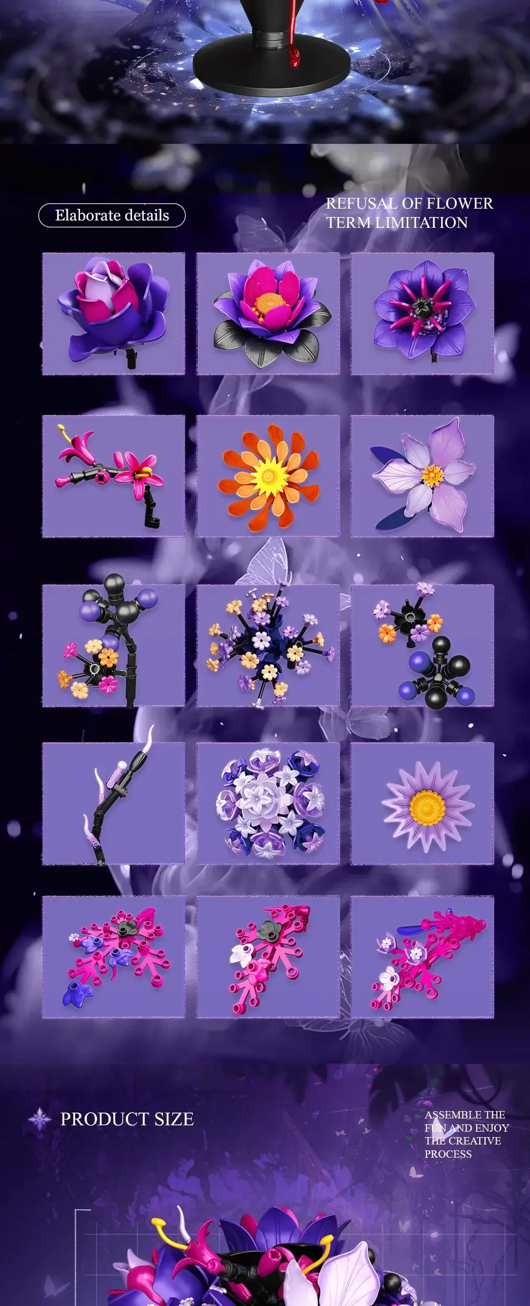 947PCS Gothic Bouquet Building Blocks Preserved Flower Vase Model Bricks Home Decorative Ornaments Kids DIY Toys Holiday Gifts 947PCS Gothic Bouquet Building Blocks Preserved Flower Vase Model Bricks Home Decorative Ornaments Kids DIY Toys Holiday Gifts