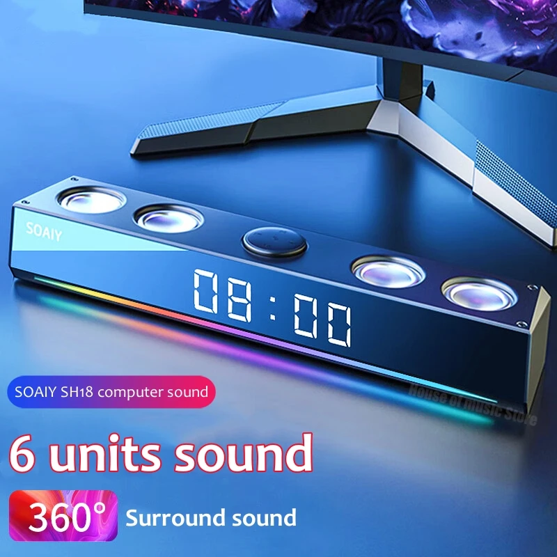 SOAIY Hot Elongated Computer Gaming Smart Speaker PC RGB Wireless Bluetooth Speaker TV Hi-Fi Sound Bar with Alarm Clock for Home
SOAIY Hot Elongated Computer Gaming Smart Speaker PC RGB Wireless Bluetooth Speaker TV Hi-Fi Sound Bar with Alarm Clock for Home