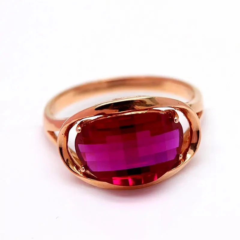 

585 Purple Gold Brand New 14K Rose Gold Curved Faceted Ruby Ring Ladies Adjustable High-end Palace Style Wedding Luxury Jewelry