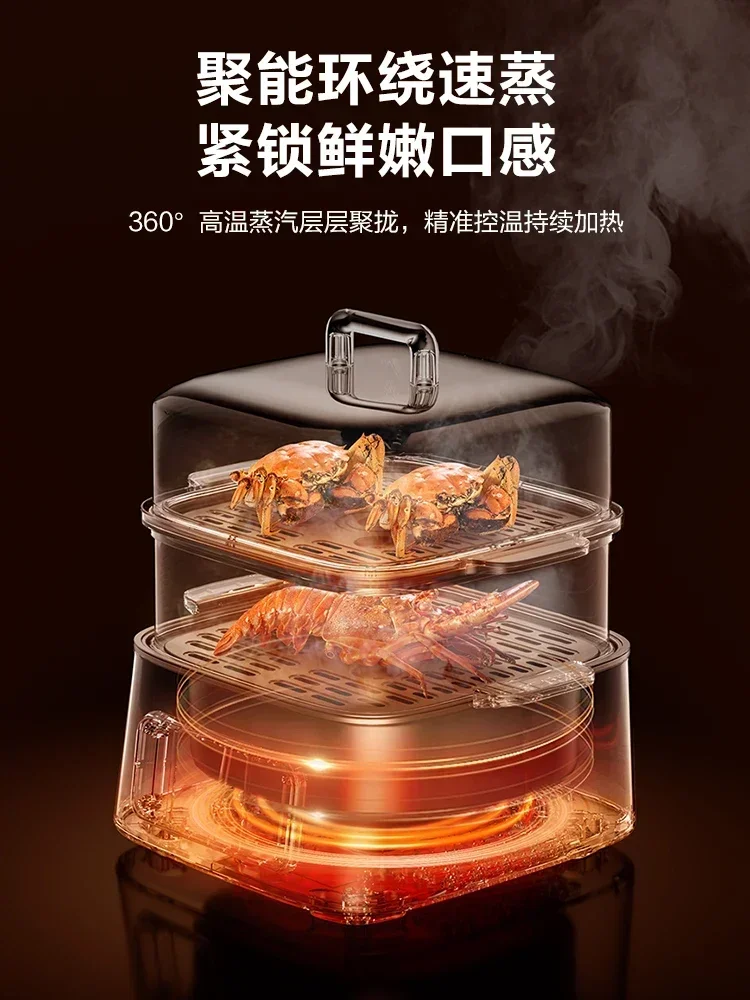 Cuiseur à vapeur électrique domestique, marmite intégrée à trois couches, machine à petit-déjeuner multifonctionnelle, réservation intelligente 5