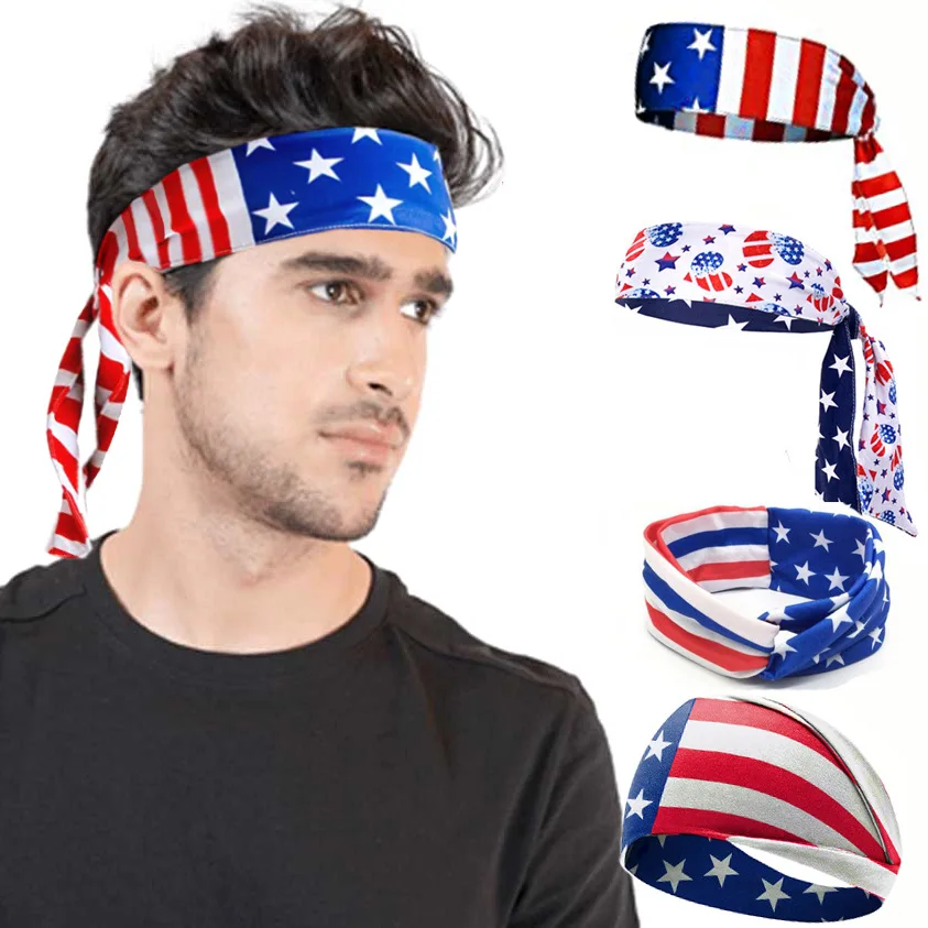 

USA Flag Independence Day Hair Band Men Women Headband Wide Turban Sport Yoga Hairband Twisted Knotted Headwrap Hair Accessories