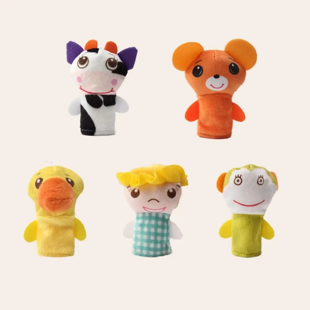 

5pcs Cartoon Animal Plush Finger Puppets Fiber Cotton Duck Hand Puppet Soft Doll Toy Finger Wear Baby Favor Dolls Role Play