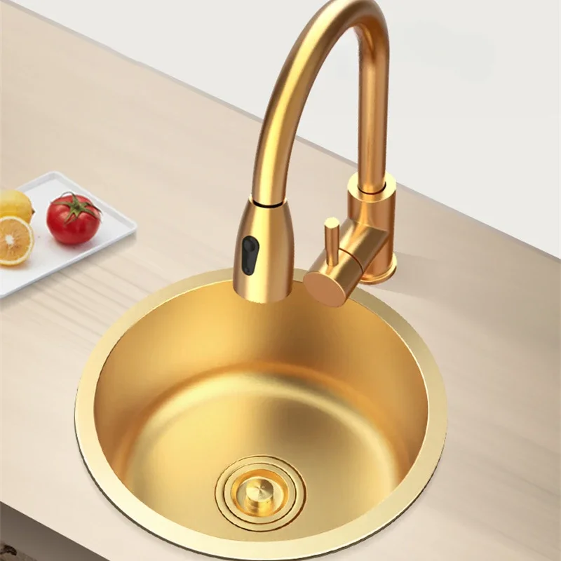 304 Stainless Steel Nano Sink For Kitchen Furniture Wash Vegetable Sinks Round Golden Handmade Mini Bar Small Single Slot Sink
304 Stainless Steel Nano Sink For Kitchen Furniture Wash Vegetable Sinks Round Golden Handmade Mini Bar Small Single Slot Sink