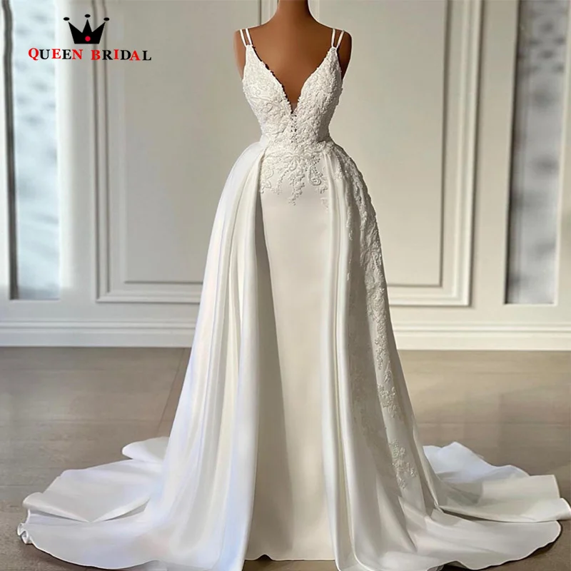 Elegant White Satin V-neck Mermaid Wedding Dresses Spaghetti Straps Floor Length Bridal Gowns Detachable Train Custom Made DI25
Elegant White Satin V-neck Mermaid Wedding Dresses Spaghetti Straps Floor Length Bridal Gowns Detachable Train Custom Made DI25