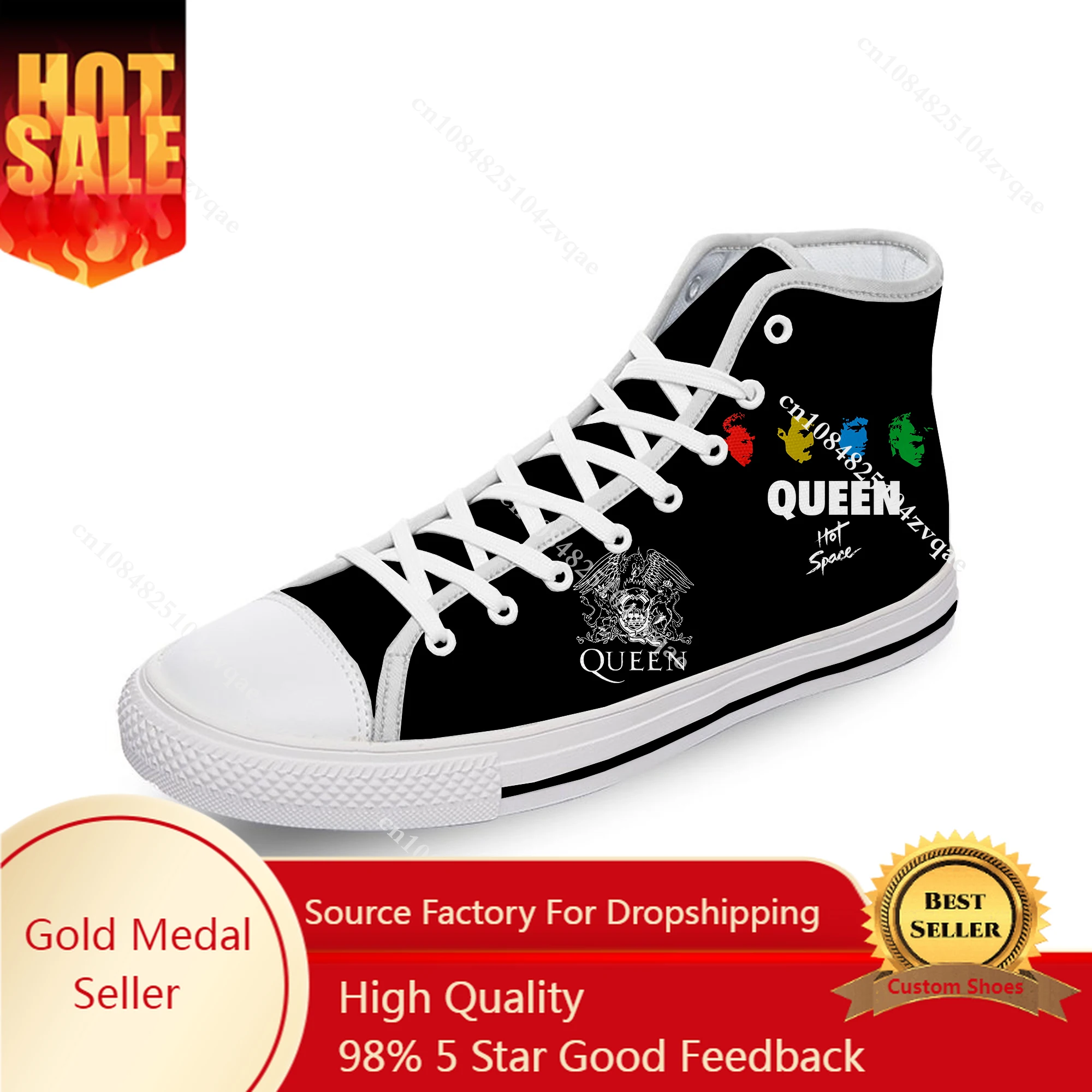 

Queen Freddie Mercury Rock Band White Cloth 3D Print High Top Canvas Fashion Shoes Men Women Lightweight Breathable Sneakers