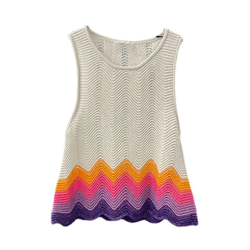 VII 2024 S Early Spring Woman Clothing Vacation Style Sleeveless Wave Hem Rainbow Stripe Knit Tank Top Women Free Shipping Offer
VII 2024 S Early Spring Woman Clothing Vacation Style Sleeveless Wave Hem Rainbow Stripe Knit Tank Top Women Free Shipping Offer