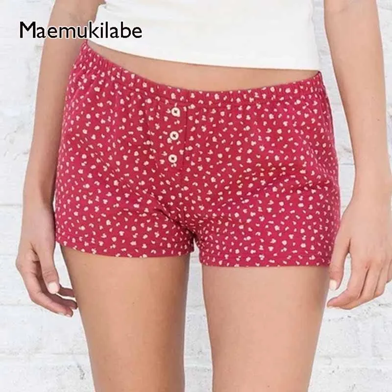 

Maemukilabe Cottage Floral Print Shorts Slim Fit Elastic Waist Short Pants Buttons Sweatshorts Women Loungewear Y2K Streetwear
