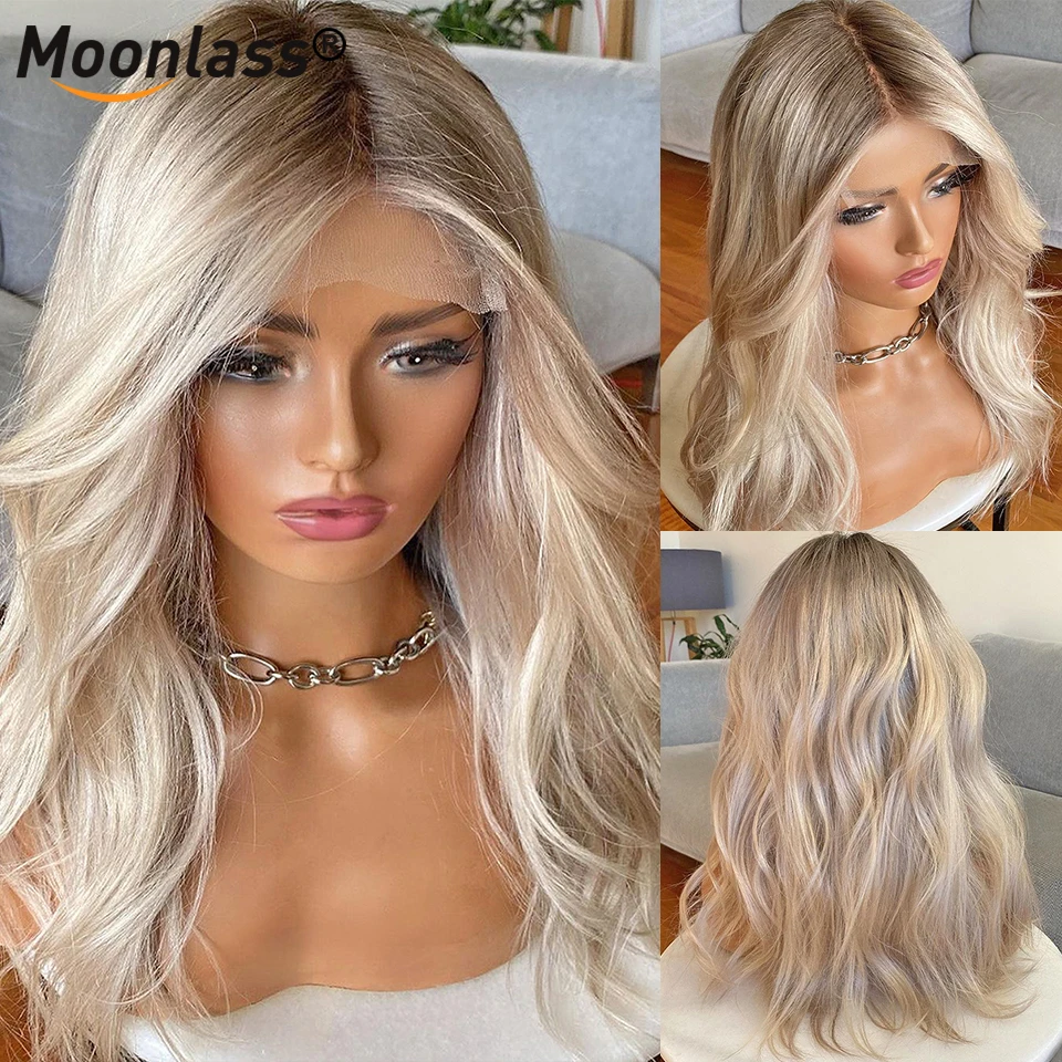 13x6 Ash Blonde Ombre Human Hair Wig 180 Density Body Wave Brazilian