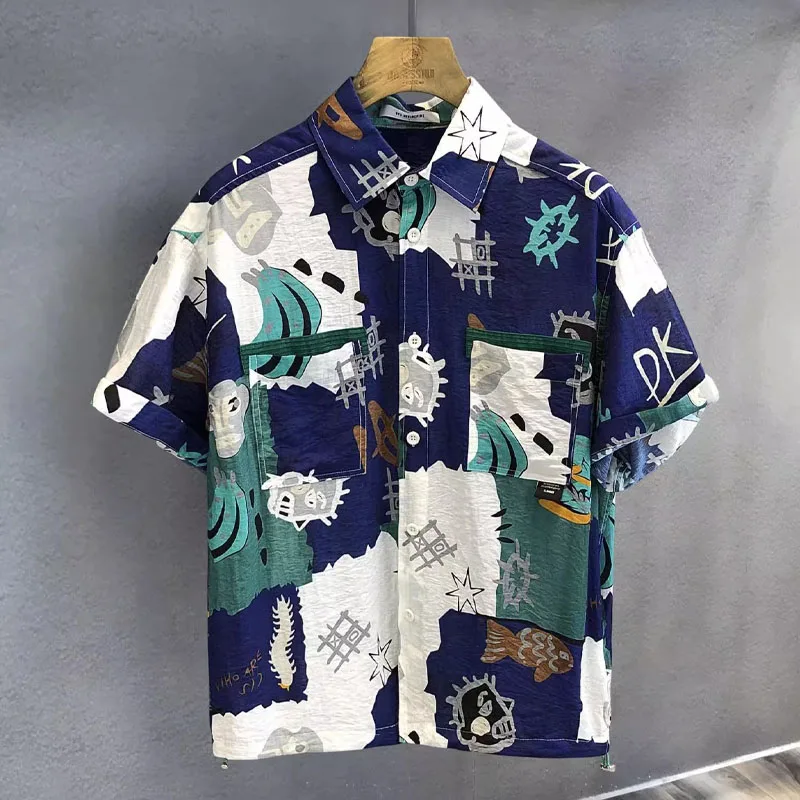 Colorful Loose New Fashion Printing Contrasting Colors Short Sleeved Men Summer Thin Style Casual All-match Lapel Collar Tops
Colorful Loose New Fashion Printing Contrasting Colors Short Sleeved Men Summer Thin Style Casual All-match Lapel Collar Tops