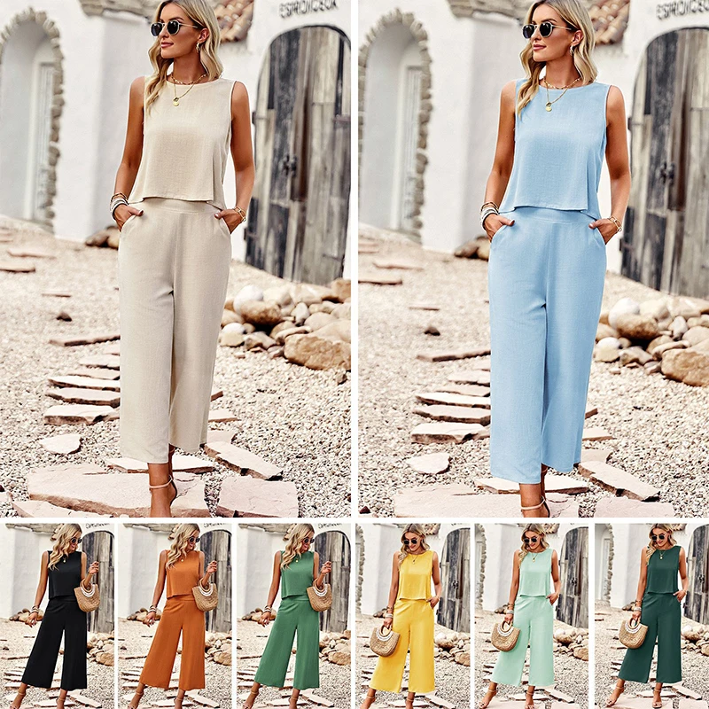 Summer Style O Neck Sleeveless Top & High Waist Pants Two-piece Set Fashion Elegant Office Lady Loose Trousers Matching Sets
Summer Style O Neck Sleeveless Top & High Waist Pants Two-piece Set Fashion Elegant Office Lady Loose Trousers Matching Sets
