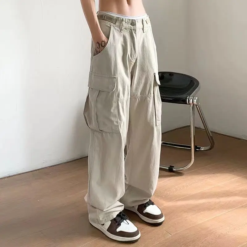 

Summer Men's Clothing Loose Fashion Thin Trend Solid Color Wide Leg Straight Japanese Spliced Pocket Casual Korean Version Pants