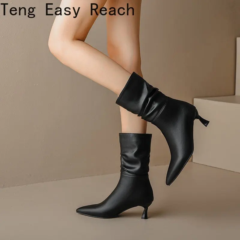 Elegant Stiletto Shoes Mid Calf Boots Women Pleated Thin Heels Office Lady Slip on Pointy Toe Modern Fall Winter Booties Nude 48
Elegant Stiletto Shoes Mid Calf Boots Women Pleated Thin Heels Office Lady Slip on Pointy Toe Modern Fall Winter Booties Nude 48