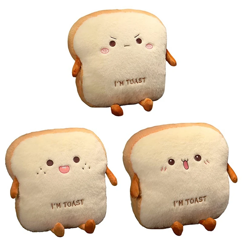 

Toast Bread Plush Pillow,Funny Sliced Bread Stuffed Pillow,Adorable Expression Food Plush Nap Pillow With Hand Pocket Durable C