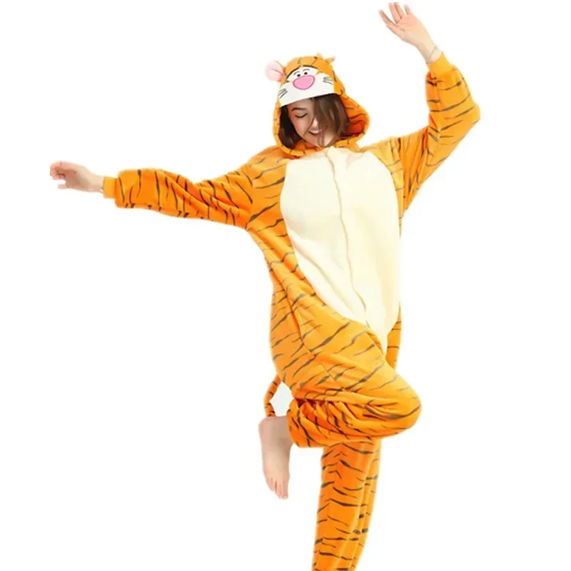 

Пижама-кигуруми Тигр для взрослых и детей, семейные комбинезоны с животными, зимняя теплая фланелевая одежда для сна с капюшоном, костюмы для косплея аниме