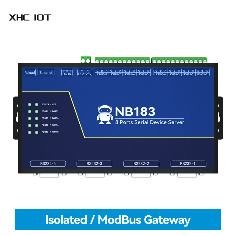 

8-Channel Serial Server XHCIOT NB183S RS485/232/422 to RJ45 ModBus RTU to TCP MQTT/HTTP IOT Module Build-in Watchdog