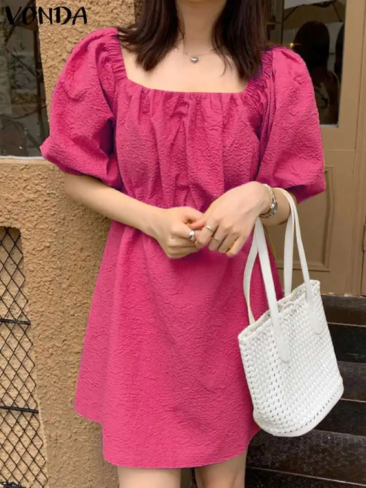 2023 VONDA Summer Mini Dress Women Short Puff Sleeve Elegant Solid Color Beach Sundress Casual Loose Square Collar Shirt Robe
2023 VONDA Summer Mini Dress Women Short Puff Sleeve Elegant Solid Color Beach Sundress Casual Loose Square Collar Shirt Robe