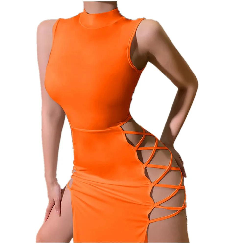 European and American Women's Summer New Sexy Turtleneck Slim Split Solid Orange White Color Long Dress Sleeveless Sheath Robe
European and American Women's Summer New Sexy Turtleneck Slim Split Solid Orange White Color Long Dress Sleeveless Sheath Robe