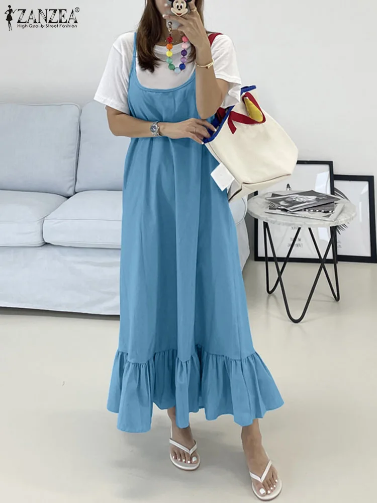 ZANZEA 2023 Summer Women Demin Strappy Dress Fashion Round Neck Sleeveless Sundress Casual Loose Ruffled Maxi Robe Street Dress
ZANZEA 2023 Summer Women Demin Strappy Dress Fashion Round Neck Sleeveless Sundress Casual Loose Ruffled Maxi Robe Street Dress