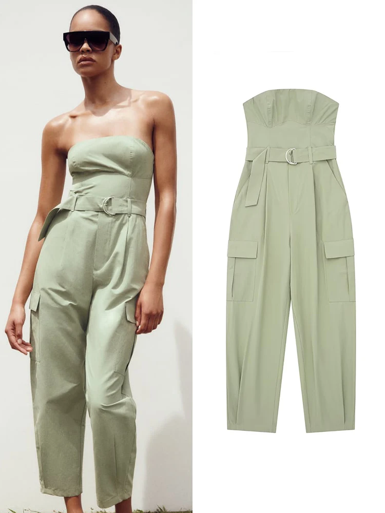 Strapless Cargo Jumpsuit With Belt Summer New Women Causal Solid Color Wrapped Chest Patch Pockets Comfy Parachute Playsuit
Strapless Cargo Jumpsuit With Belt Summer New Women Causal Solid Color Wrapped Chest Patch Pockets Comfy Parachute Playsuit