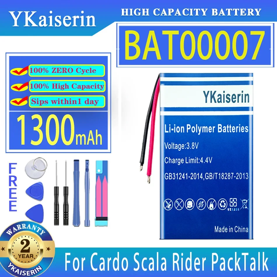 

YKaiserin 1300mAh Replacement Battery BAT00007 For Cardo Scala Rider PackTalk Digital Bateria