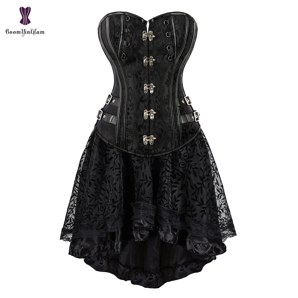 Steampunk Corset Dress Set Basques Corselet Overbust Bustier Top Asymmetrical Lace Overlay Floral Skirt
Steampunk Corset Dress Set Basques Corselet Overbust Bustier Top Asymmetrical Lace Overlay Floral Skirt