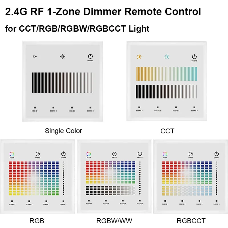 

Touch Panel Switch DMX512 Master 2.4G RF 1-Zone Dimmer Remote Control for CCT/RGB/RGBW/RGBCCT Light AC100-240V LED Light Dimmer