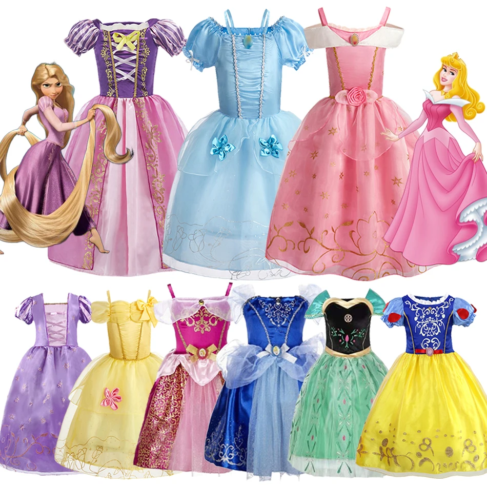 

Disney Rapunzel Cinderella Princess Girls Dress Elsa Anna Kids Halloween Vestidos Costume Children Birthday Party Dress