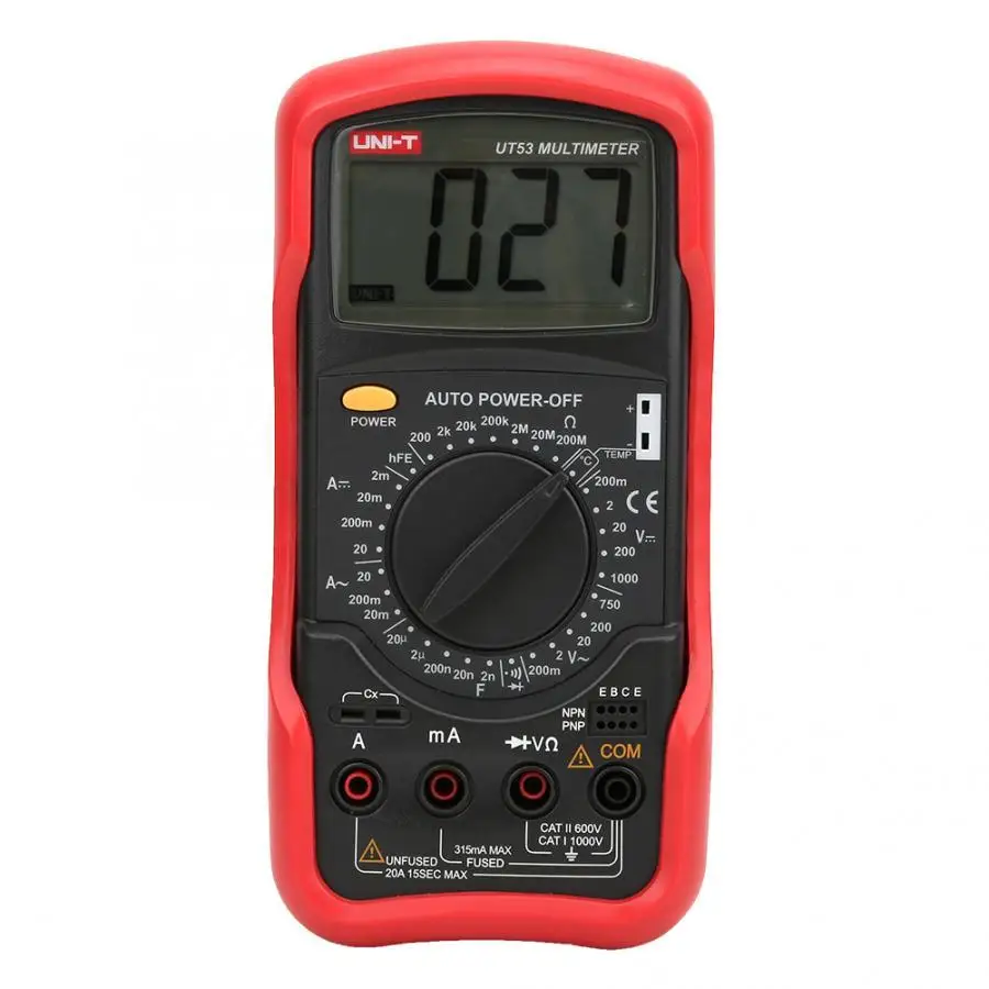 UNI-T UT53 Digital Multimeter AC DC Voltmeter Ammeter Capacitance Ohmmeter Diode/Transistor Temperature Test
UNI-T UT53 Digital Multimeter AC DC Voltmeter Ammeter Capacitance Ohmmeter Diode/Transistor Temperature Test