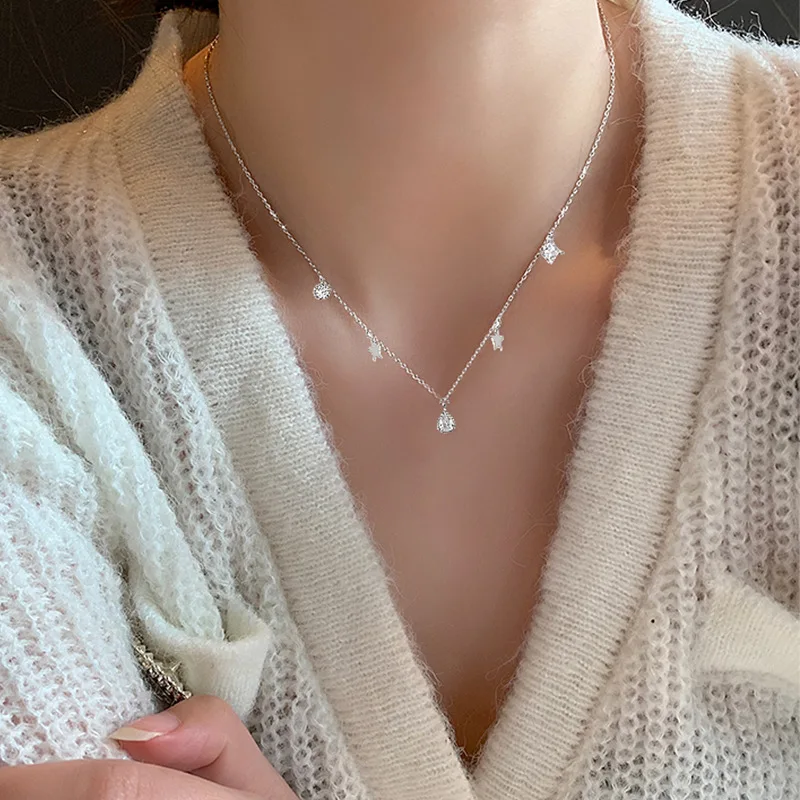 

PANJBJ Fashion Silver Color 2022 New Stars Collarbone Chain Female Simple Temperament Japan and South Korea Tassel Necklace