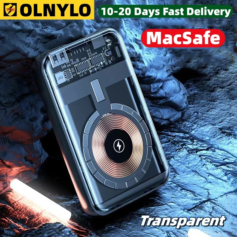 

Новинка, прозрачный Внешний аккумулятор Magsafe на 10000 мАч, 15 Вт, магнитное беспроводное быстрое зарядное устройство для iPhone 12, 13, 14, 15, внешний вспомогательный аккумулятор