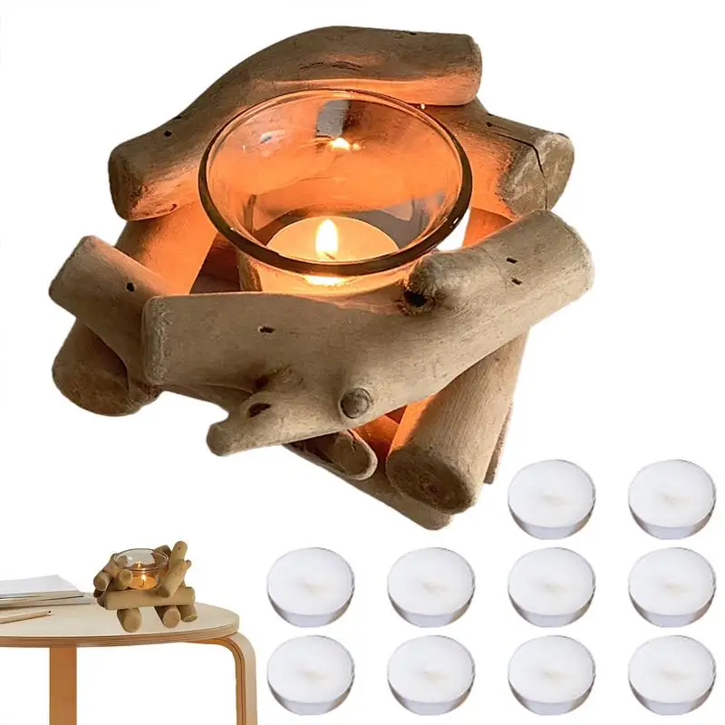 

Tealight Holder creative wooden Tea Light Candle Holder candle holder With 10 Candles Table Centerpiece Driftwood Decor supplies